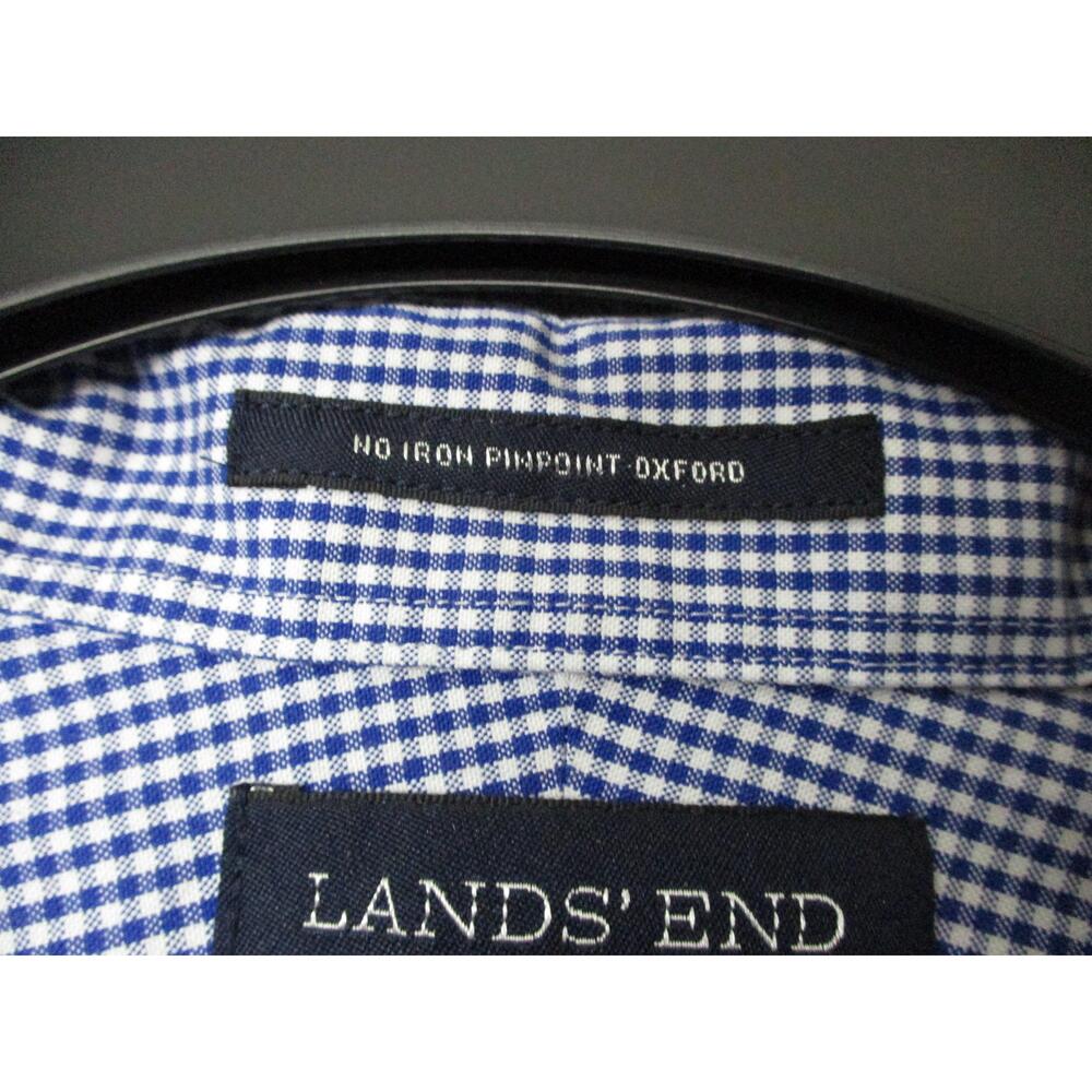 Lands End Blue Classic Checkered Workwear Oxford Shirt ButtonDown Size 16-1/2 35 - Picture 4 of 10